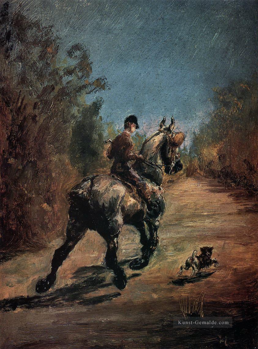Pferd und Reiter mit einem kleinen Hund 1879 Toulouse Lautrec Henri de Ölgemälde